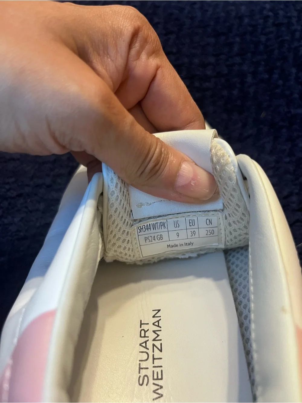 Stuart Weitzman White Leather Sneakers with Pink Heel Accent